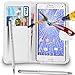 Sony Xperia Z3 Compact - プレミアムレザーホワイトウォレットフリップケースカバー 強化ガラスボールペンタッチスタイラスペンスクリーンプロテクター&ポリッシュクロス付き